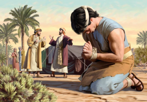 Nephi bound and praying